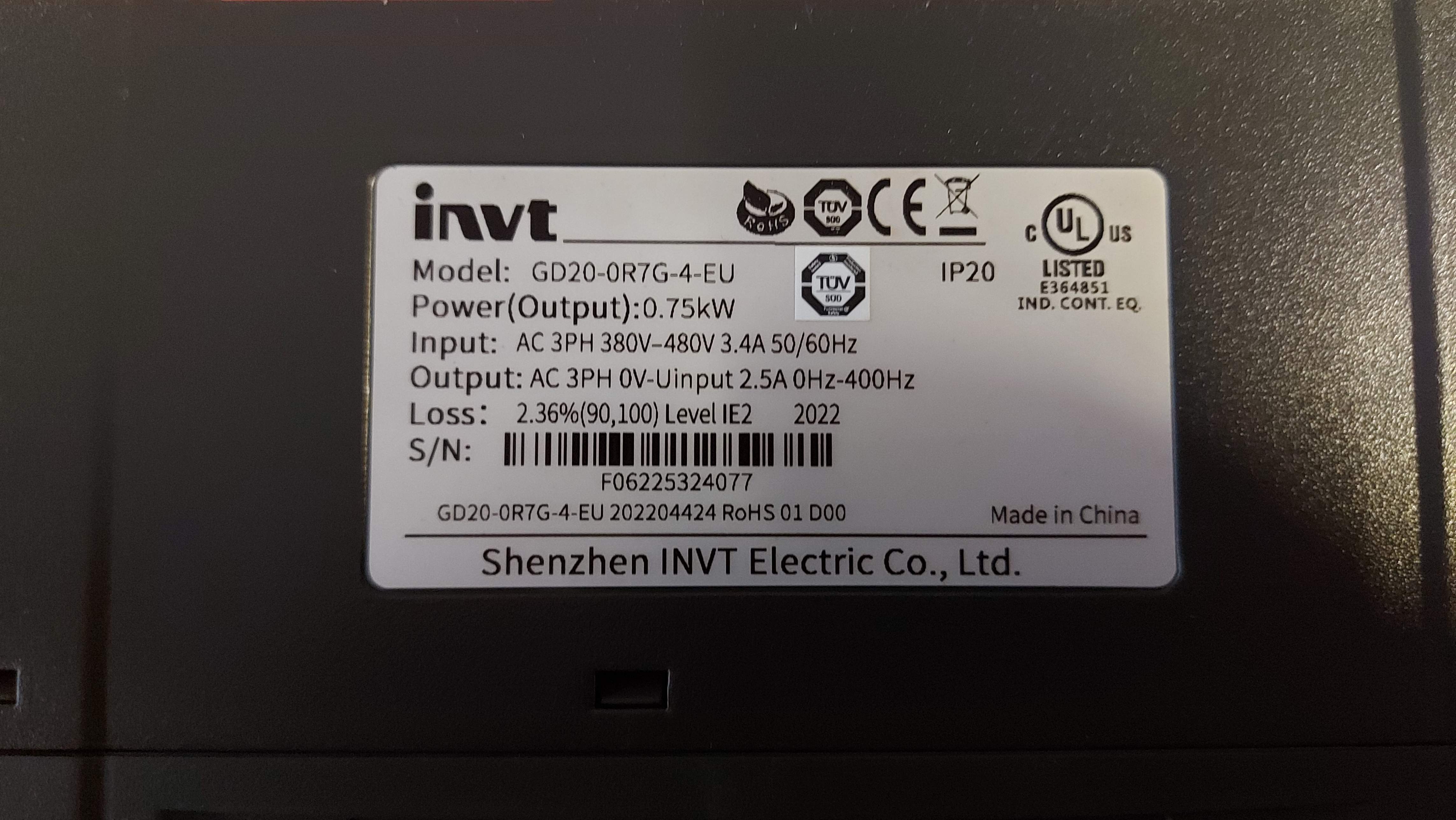 İNVT GD20-0R7G-4-EU 0.75 KW TRİFAZE SÜRÜCÜ
